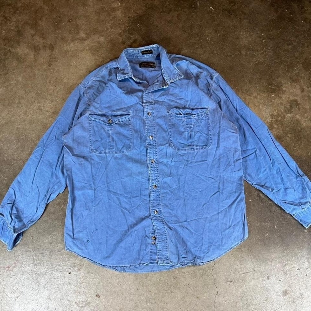 Vintage 90s Eddie Bauer blue button up‎ shirt Size men's XL